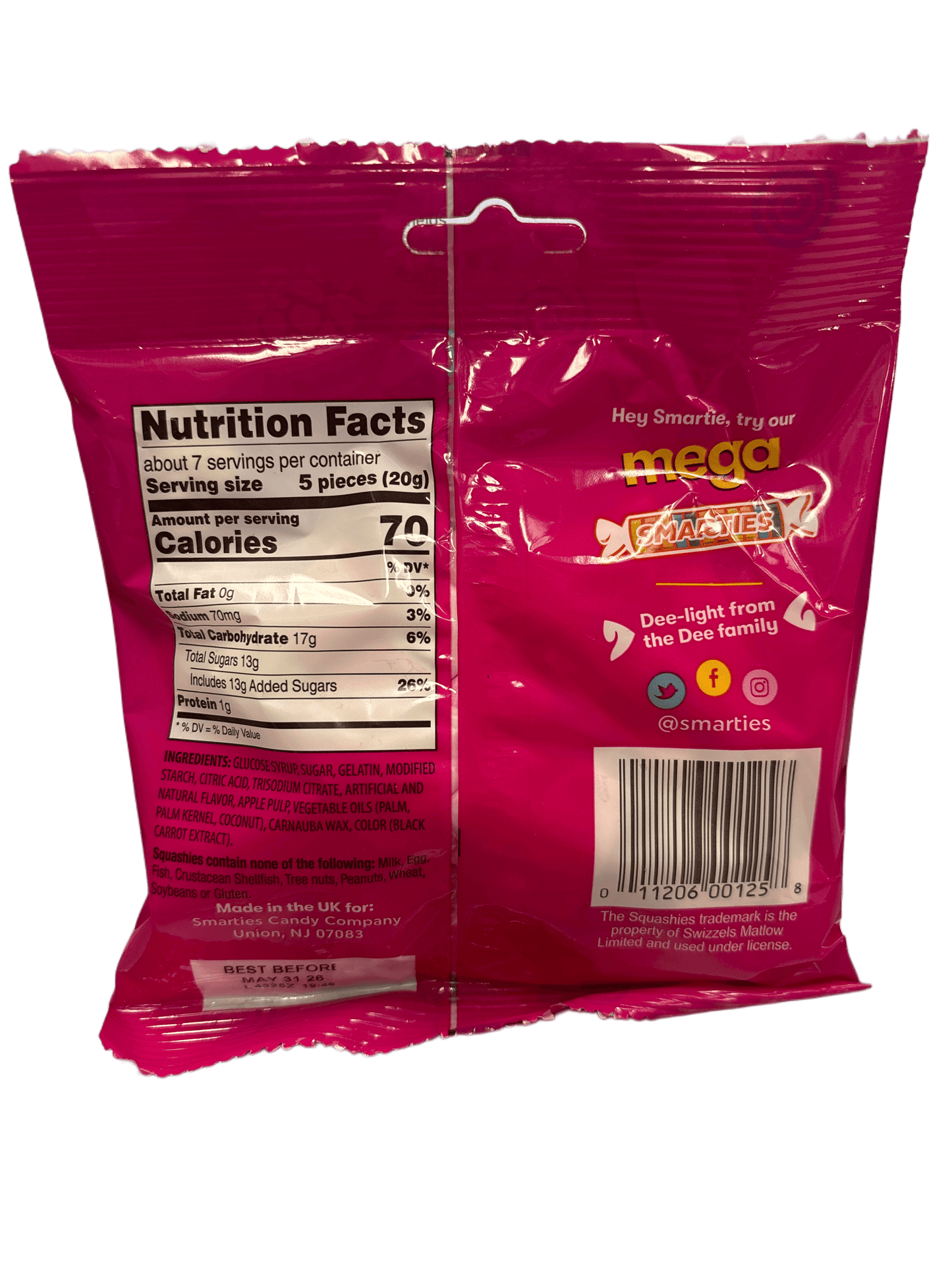 Squashies Smarties Raspberry And Cream Candy Bag 141G - U.S Edition - www.Shopthatapp.com