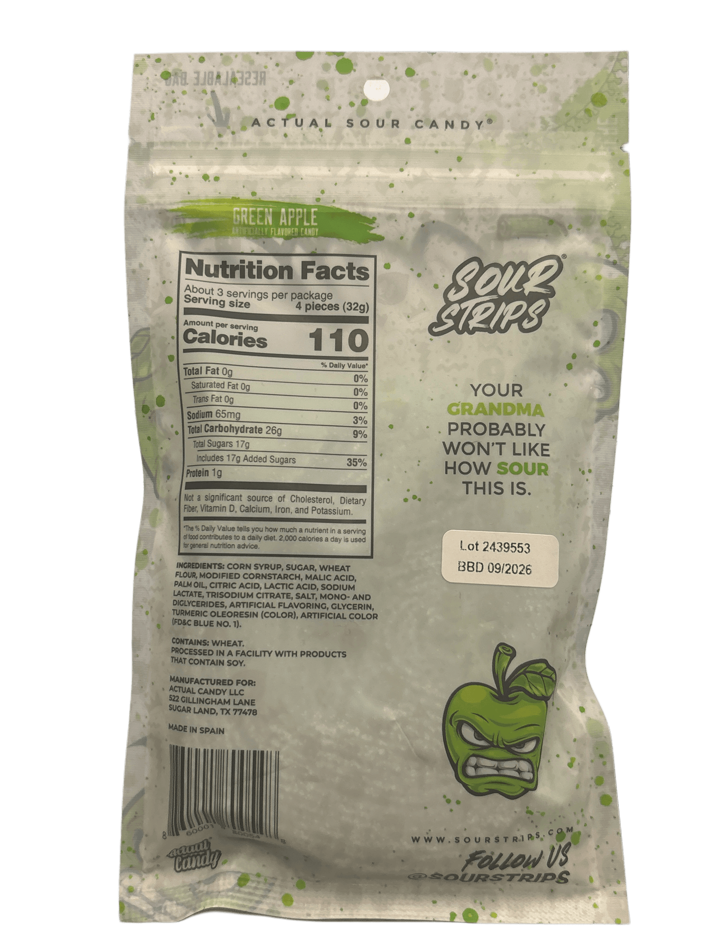 Sour Strips Green Apple Candy Bag 3.40OZ - U.S Edition - www.Shopthatapp.com