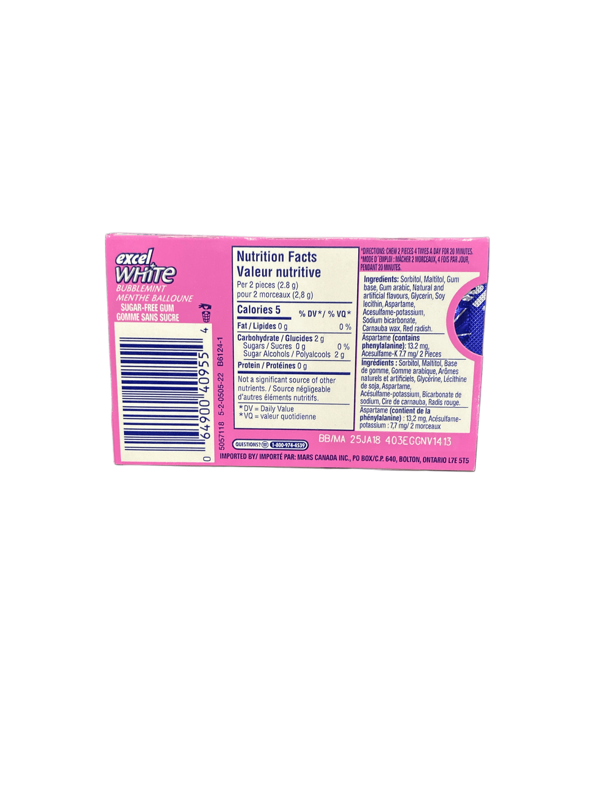 Excel White Bubblemint Gum 12 Pieces - Canadian Edition - www.Shopthatapp.com