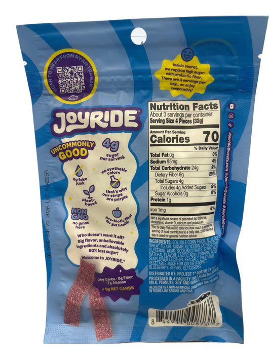 JOYRIDE UNCOMMON CANDY Sour Blue Raspberry Strips 3.5OZ - U.S Edition - www.Shopthatapp.com