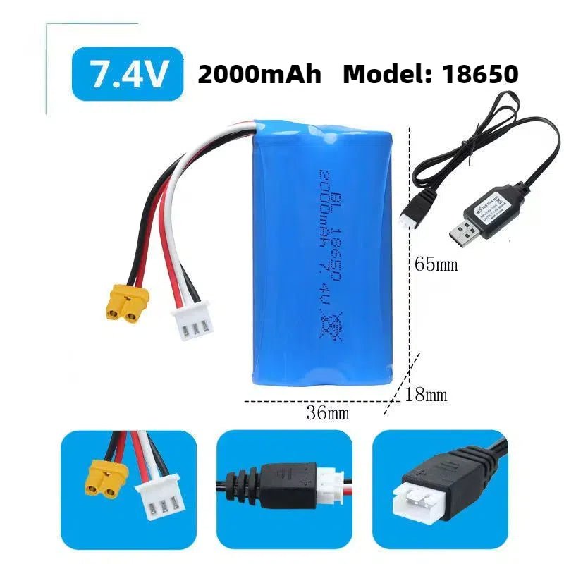 Batterie Li-ion 7,4 V 2000 mAh 18650 2S avec prise XT30 pour Radiomaster TX16S