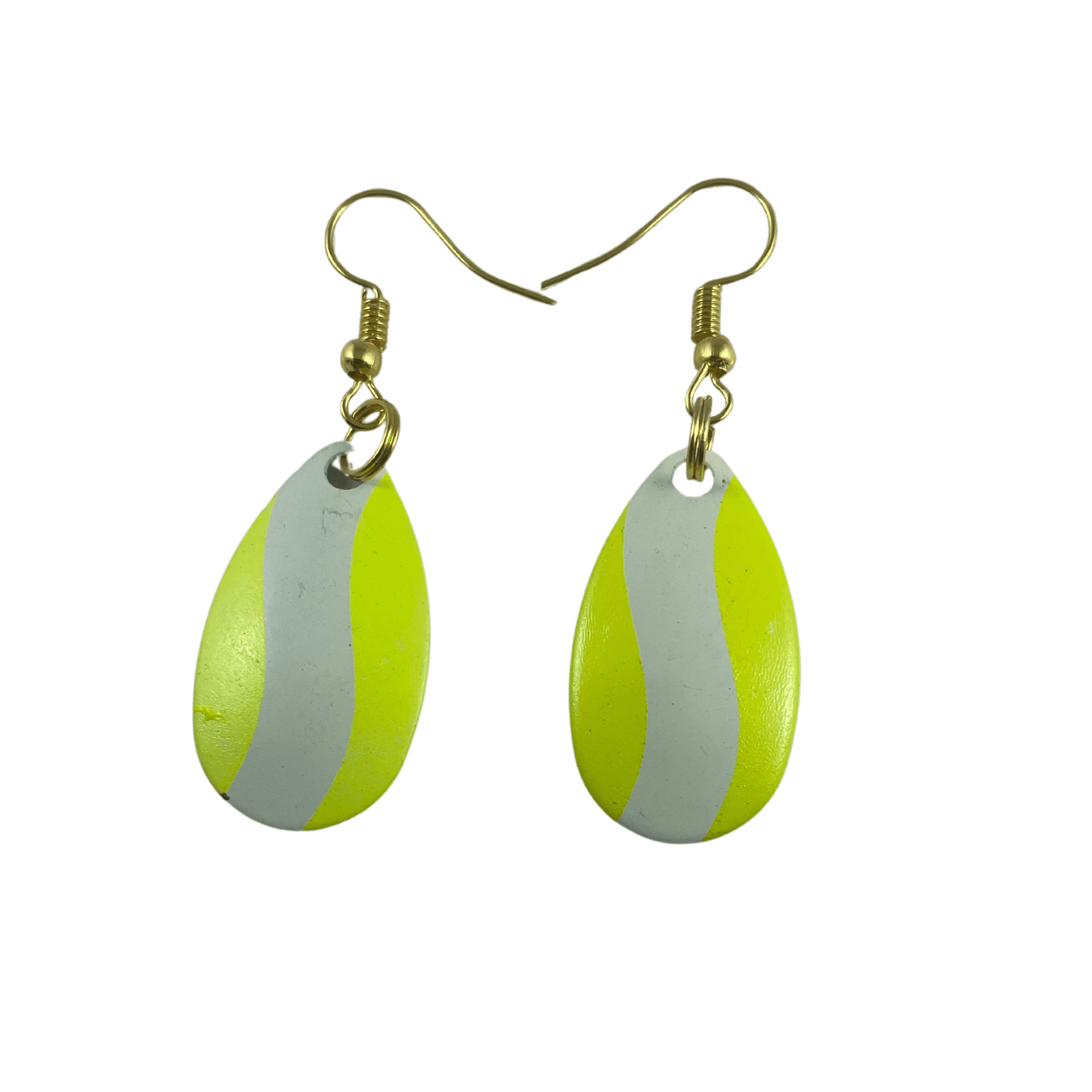 Indiana Chartreuse White Striped Spinner Blade Earrings - www.Shopthatapp.com