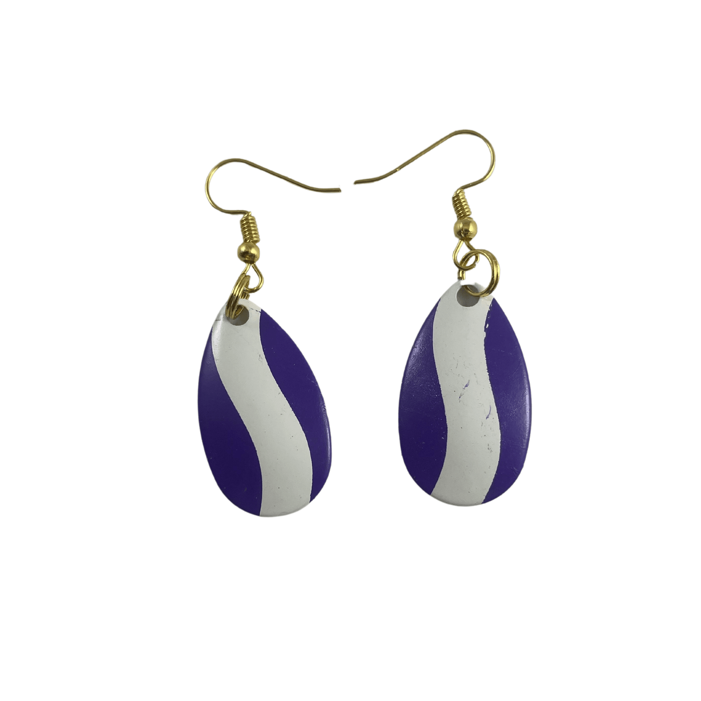 Indiana Purple White Striped Spinner Blade Earrings - www.Shopthatapp.com