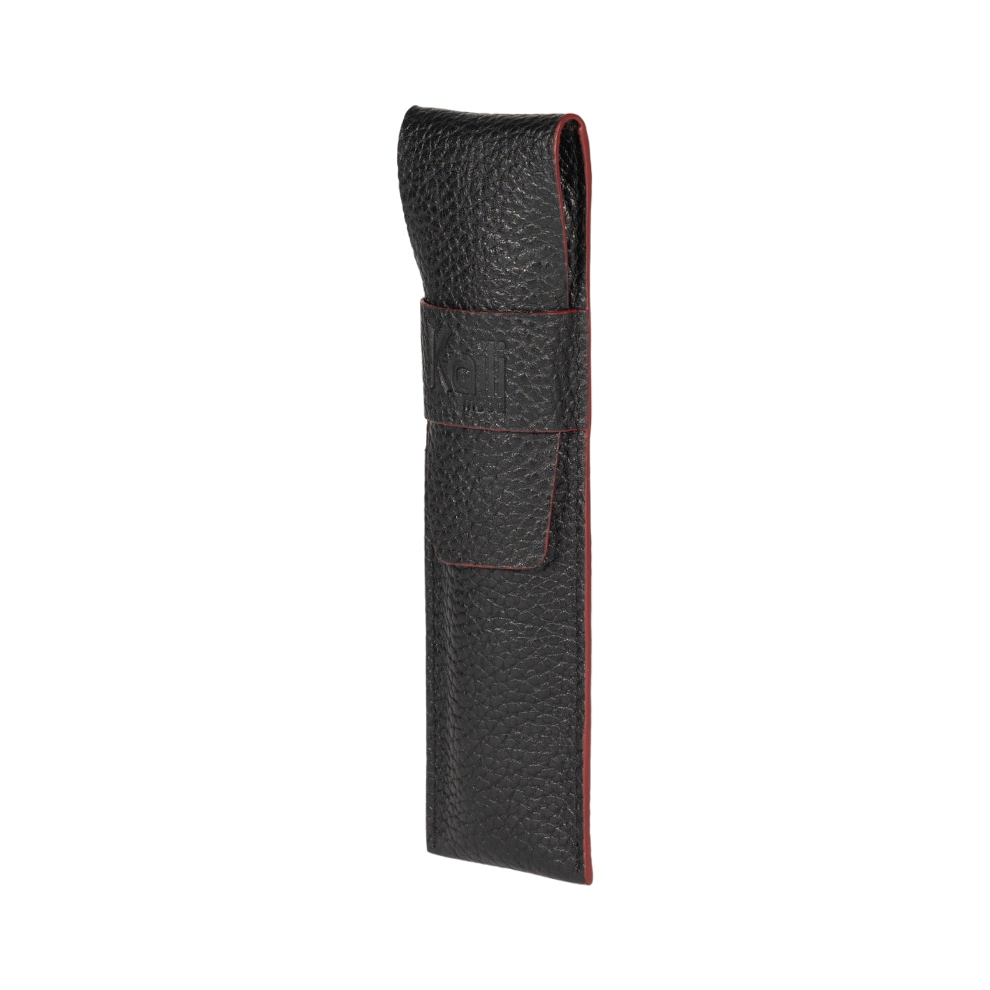 K0028AB | Custodia per Penne in Vera Pelle pieno fiore, grana dollaro - Colore Nero con bordi Rossi - Dimensioni: cm 4,5 x 16,5 x 1 - Confezione: Scatola regalo fondo/coperchio - www.Shopthatapp.com
