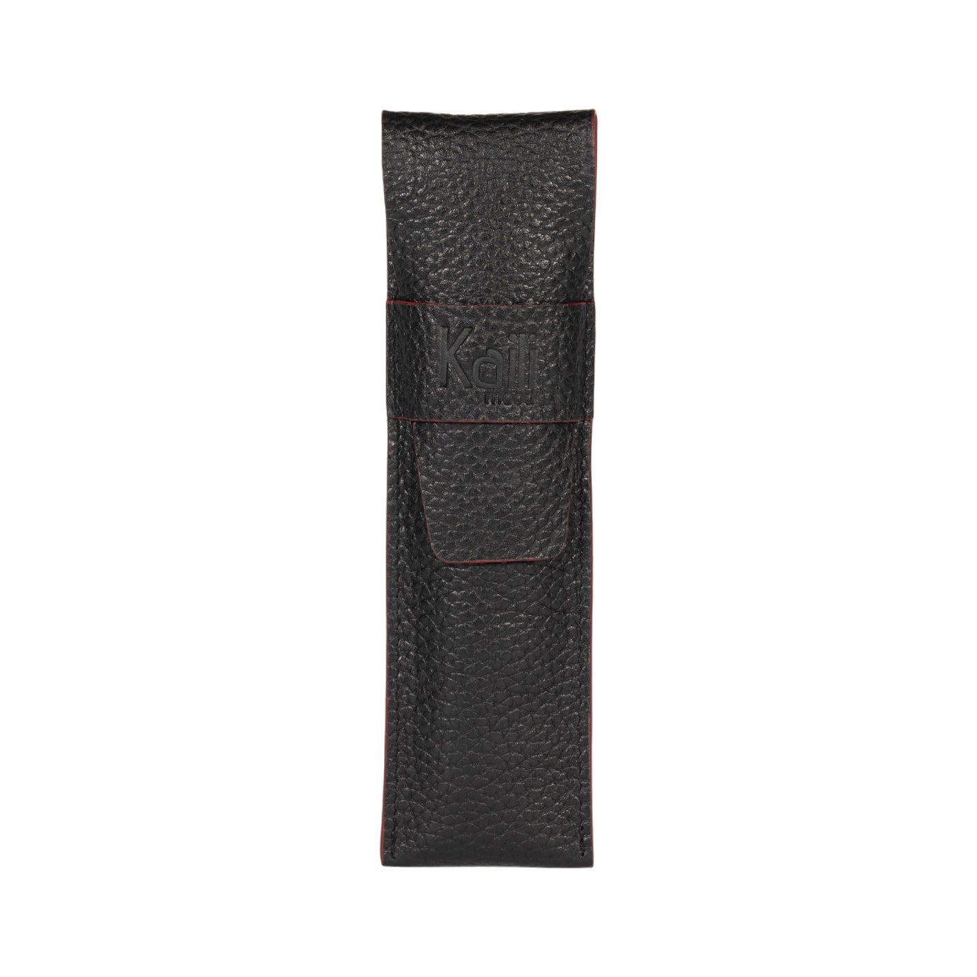 K0028AB | Custodia per Penne in Vera Pelle pieno fiore, grana dollaro - Colore Nero con bordi Rossi - Dimensioni: cm 4,5 x 16,5 x 1 - Confezione: Scatola regalo fondo/coperchio - www.Shopthatapp.com