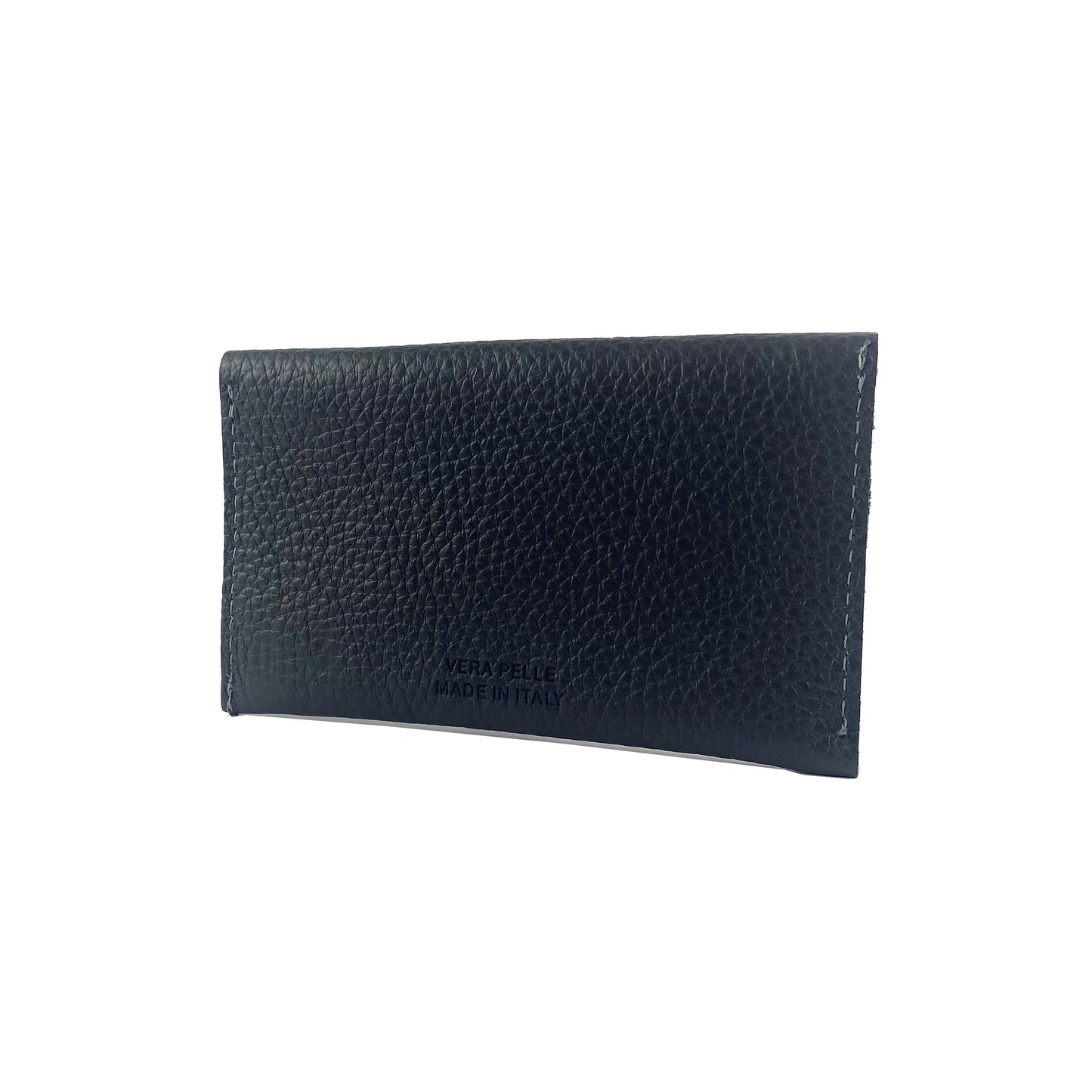 K0040AB | Bustina con pattina Made in Italy in Vera Pelle pieno fiore, grana dollaro - Colore Nero - Dimensioni: cm 13 x 8 x 0,5 - Confezione: Gift Box rigido fondo/coperchio - www.Shopthatapp.com