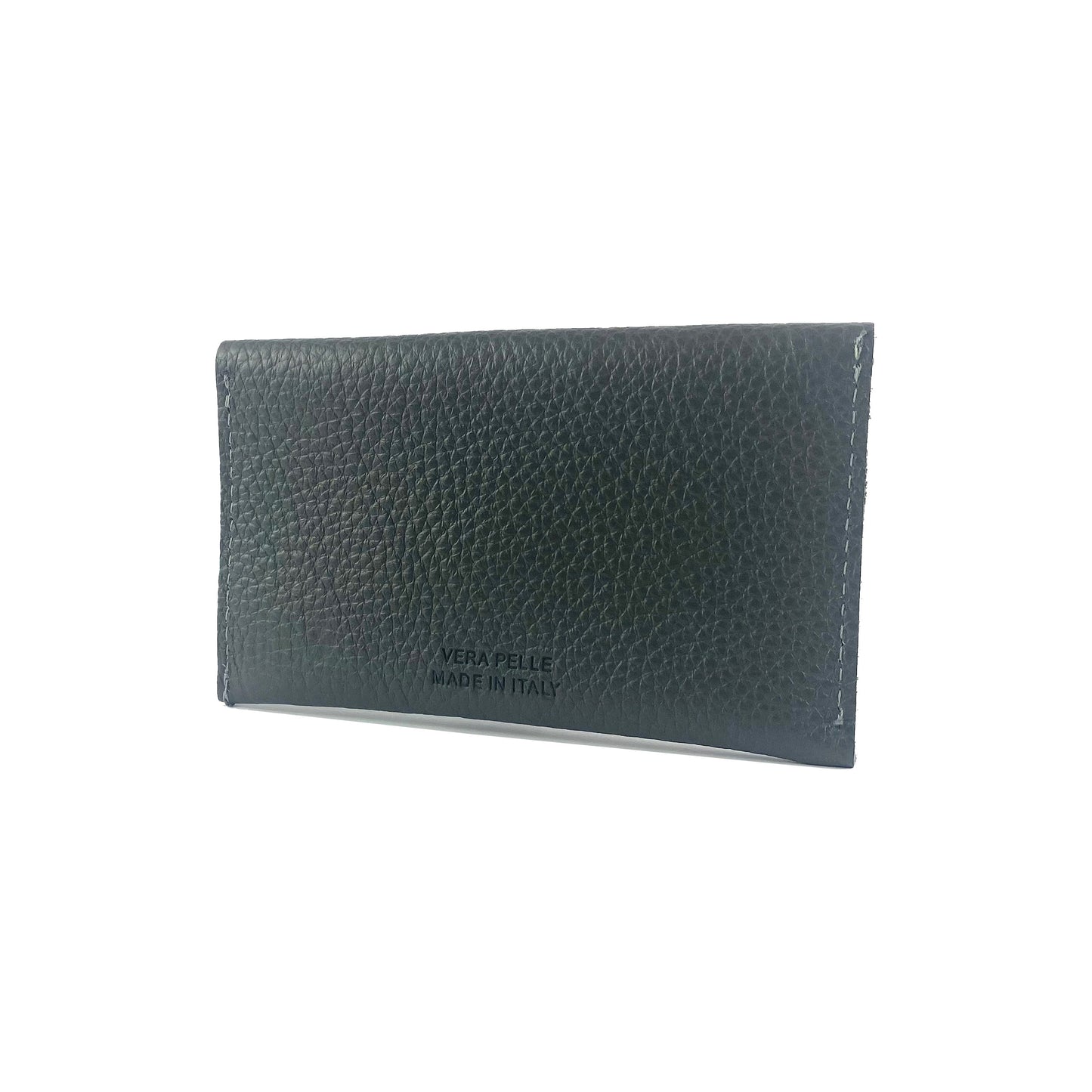 K0040FB | Bustina con pattina Made in Italy in Vera Pelle pieno fiore, grana dollaro - Colore Grigio - Dimensioni: cm 13 x 8 x 0,5 - Confezione: Gift Box rigido fondo/coperchio - www.Shopthatapp.com