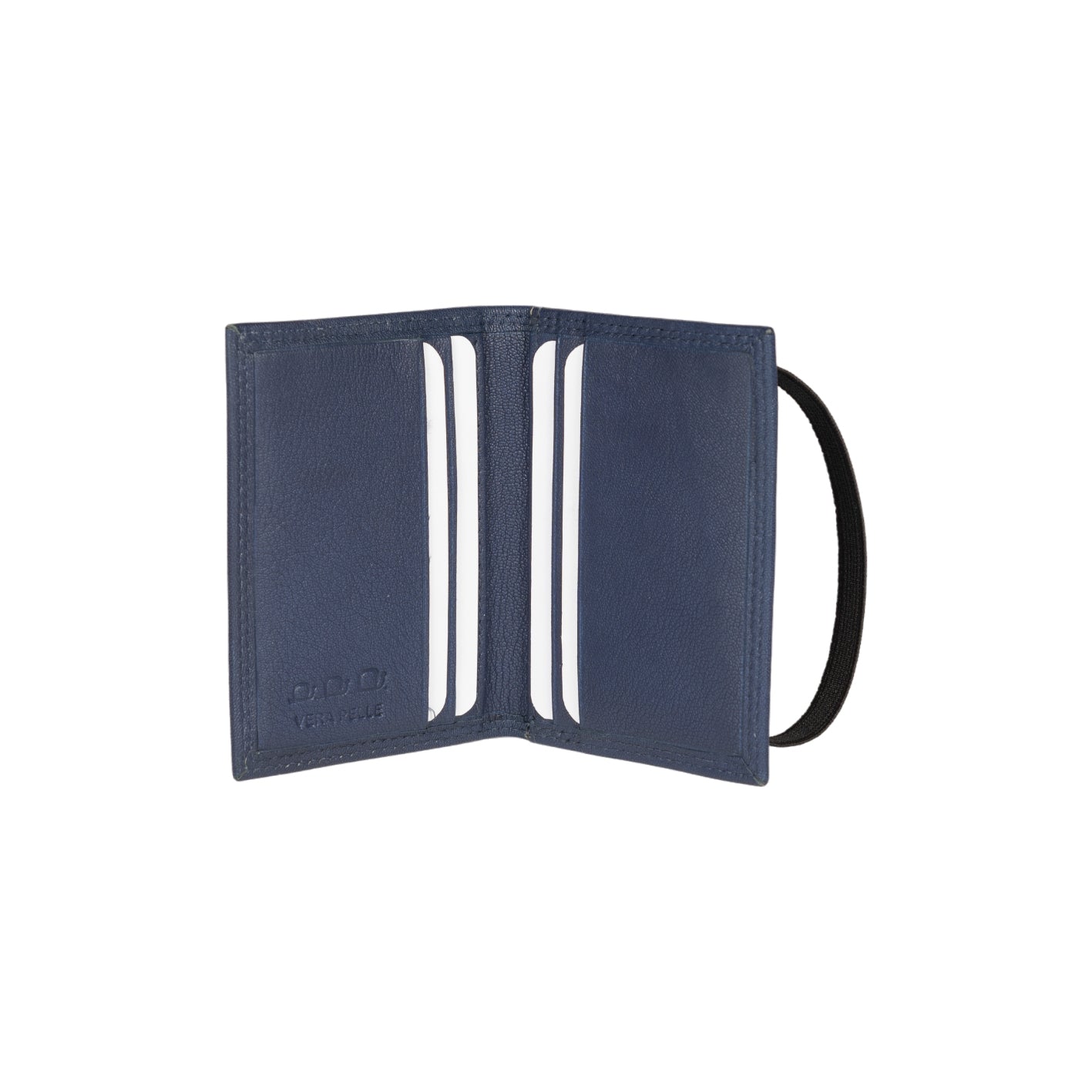 K10217DB | Porta Carte di Credito in Vera Pelle pieno fiore, con leggera grana. Colore Blu. Chiusura con elastico. Dimensioni da chiuso: cm 7 x 9,8 x 0,5. Confezione: Gift Box rigido fondo/coperchio - www.Shopthatapp.com