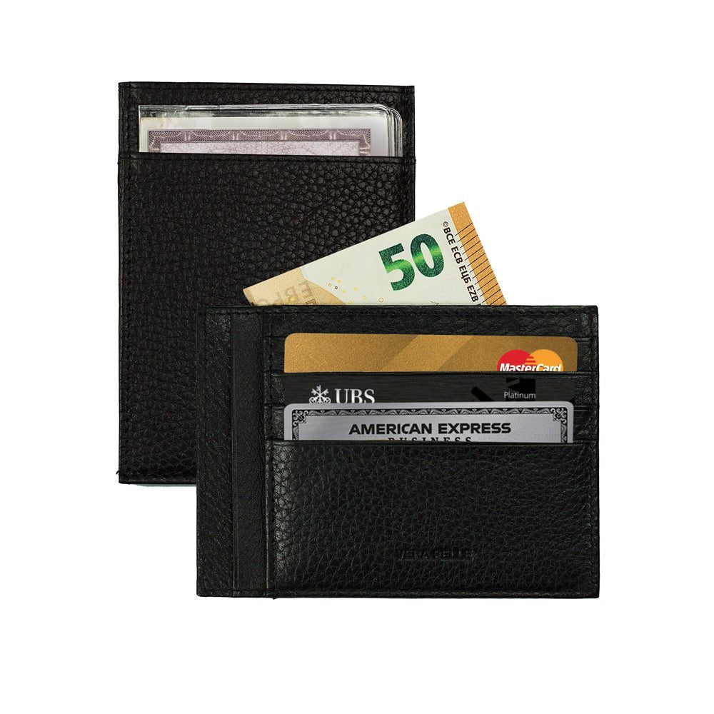 K10307AB | Portadocumenti/Carte Protezione RFID en Vera Pelle pieno fiore, grana dollaro. Couleur Noir. Dimensions: cm 12 x 9 x 0,5. Confezione: Coffret cadeau rigide fond/coperchio