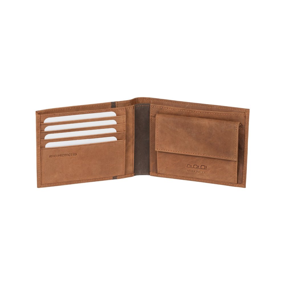 K12203UB | Portafogli Uomo in Vera Pelle pieno fiore, Naked. Colore Cuoio. Protezione RFID. Dimensioni da chiuso: cm 12,5 x 9,5 x 2. Confezione: Scatola regalo fondo/coperchio - www.Shopthatapp.com