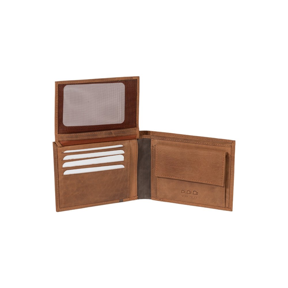 K12204UB | Portafogli Uomo in Vera Pelle pieno fiore, Naked. Colore Cuoio. Protezione RFID. Dimensioni da chiuso: cm 12,5 x 9,5 x 2. Confezione: Scatola regalo fondo/coperchio - www.Shopthatapp.com