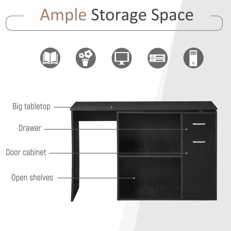 L-Shaped Desk Computer Corner Desk, Adjustable Dining Table with Storage Shelf and Drawer, Workstation for Home Office, Black - www.Shopthatapp.com