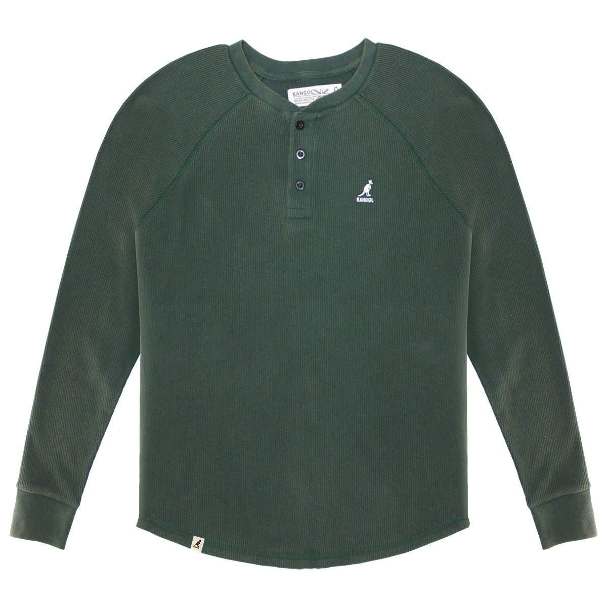 Kangol Long Sleeve Waffle Acid Washed Henly Top-Teen boys Fashion-www.Shopthatapp.com-Size:XXL-Color:Forest Stone Wash-Fashion Hub Club