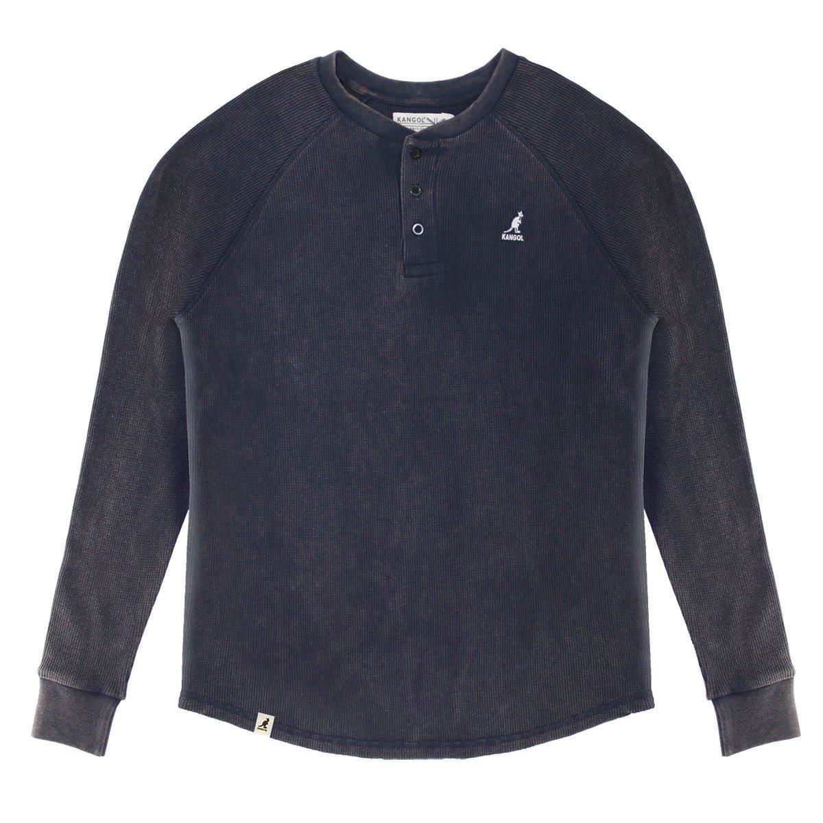 Kangol Long Sleeve Waffle Acid Washed Henly Top-Teen boys Fashion-www.Shopthatapp.com-Size:XXL-Color:Navy Stone Wash-Fashion Hub Club
