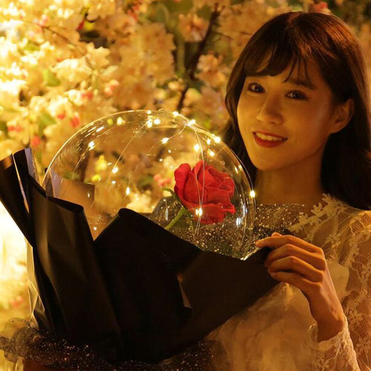 LED Luminous Balloon Rose Bouquet Transparent Bobo Ball Rose - www.Shopthatapp.com