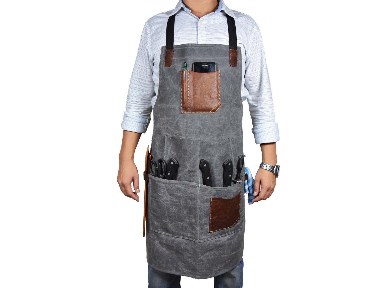 Fremont Leather Canvas Apron - Grey-Art and crafts-www.Shopthatapp.com-Tolredo Leather