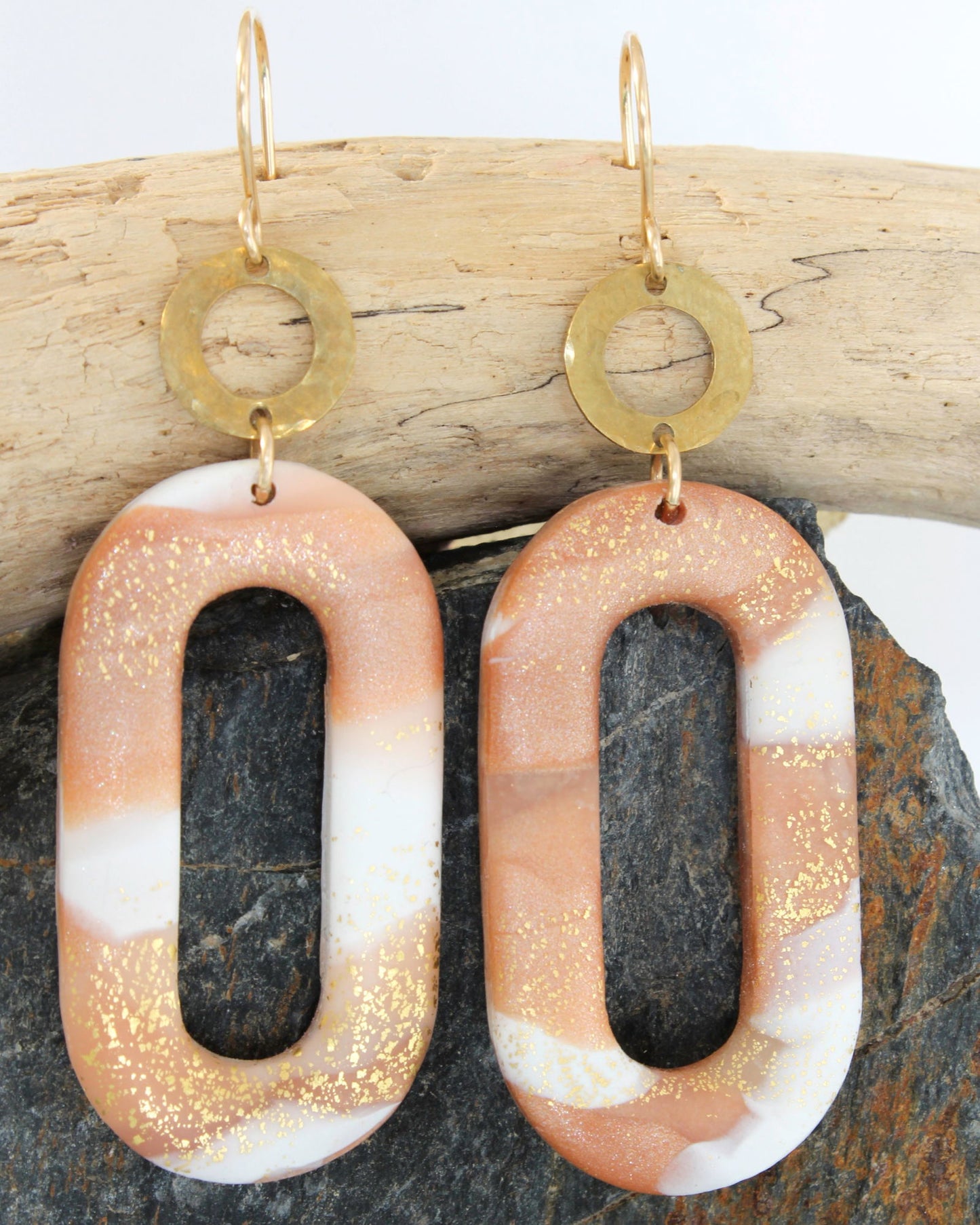 LINKS Earrings - PINK - POLYMER CLAY AND HAMMERED BRASS-Jewellery-www.Shopthatapp.com-Alma Rosa Jewelry