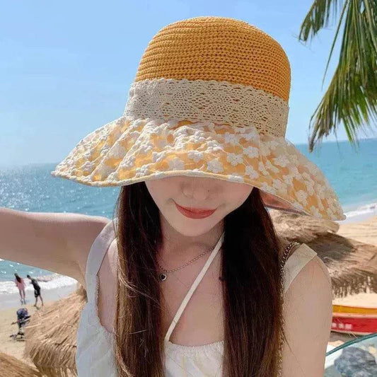 Lace Bow Straw Fisherman Hat Summer Outdoor Sunhat With Large Brim Anti-UV Sunshade And Face Protection Hat - www.Shopthatapp.com #