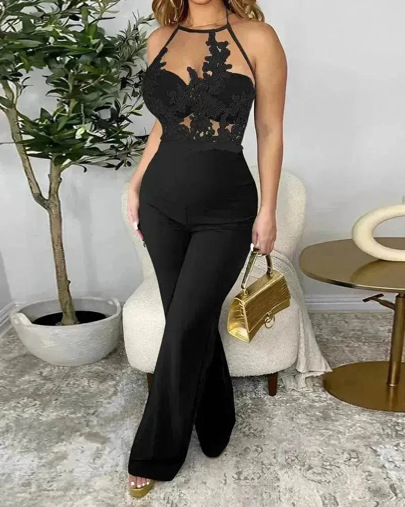 Ladies' Mesh Stitching Tight Party Club Jumpsuit