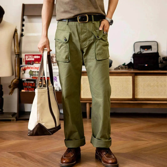 Men's Army Green Loose Straight Wide-leg Casual Pants - www.Shopthatapp.com #