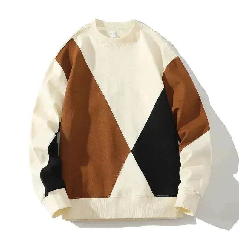 Men's Round Neck Sweater Spring Fashion Loose Breathable Stitching Long Sleeve - www.Shopthatapp.com #
