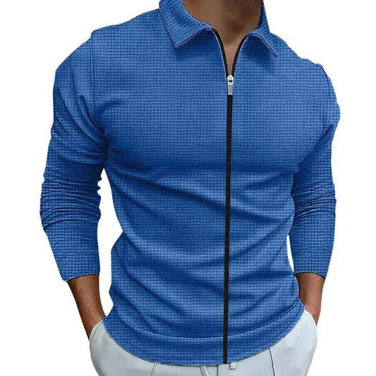 Men's Clothing Waffle Style Zipped Lapel Jacket Outdoor Sports Tops - www.Shopthatapp.com