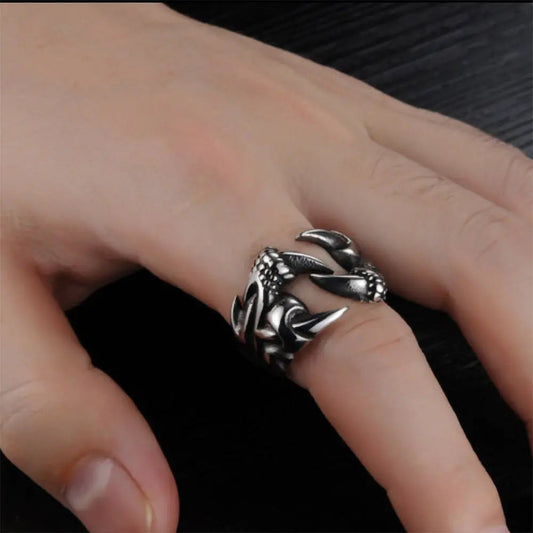 Men's Domineering Open Dragon Claw Ring Punk Chrome - Titanium Steel Dragon Claw Heart Party - www.Shopthatapp.com