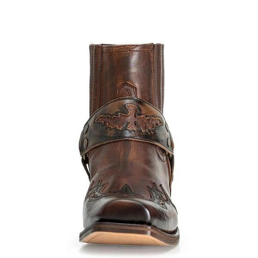 Men's Riding Boots With Low Heel Pointed Burnt Lace - www.Shopthatapp.com
