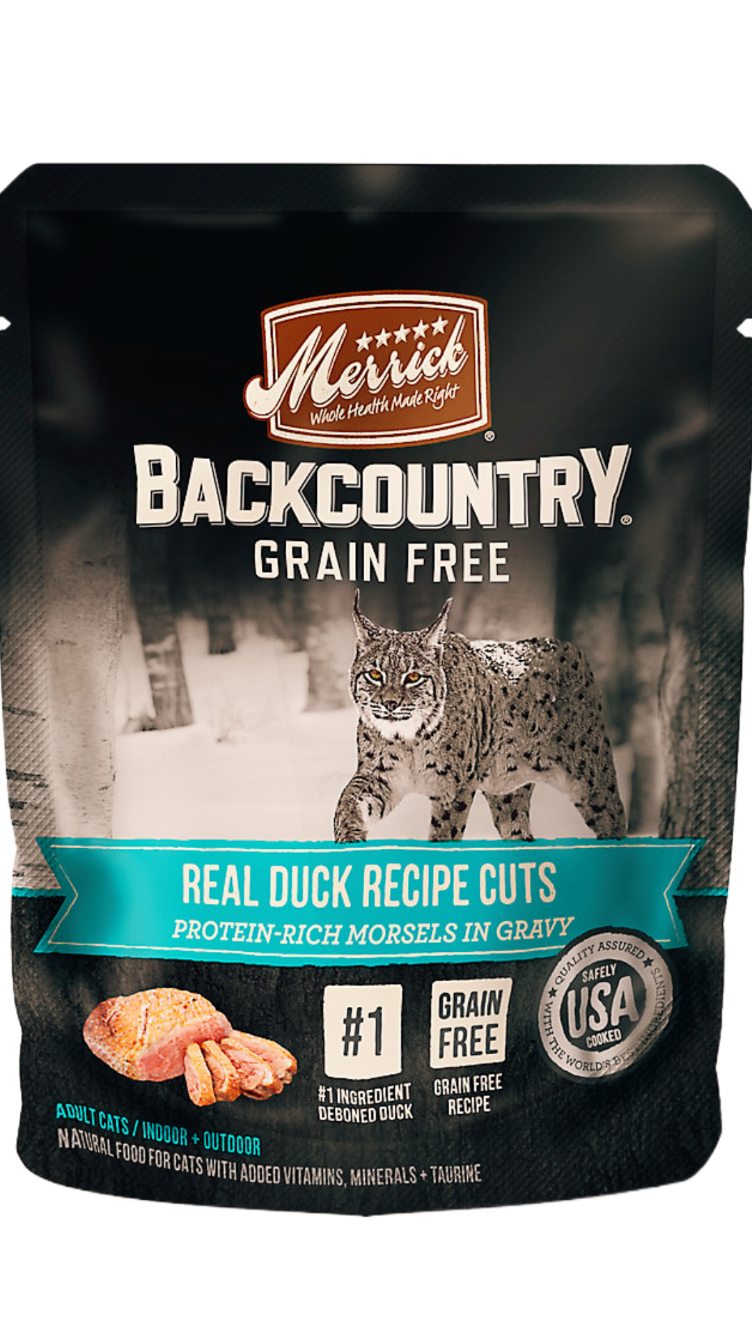 Merrick Backcountry Grain Free Real Duck Recipe Cuts - Cat Wet Food (3 oz)-Pets supplies and goodies-www.Shopthatapp.com-Size:1 Pouch-Natural Health Garden