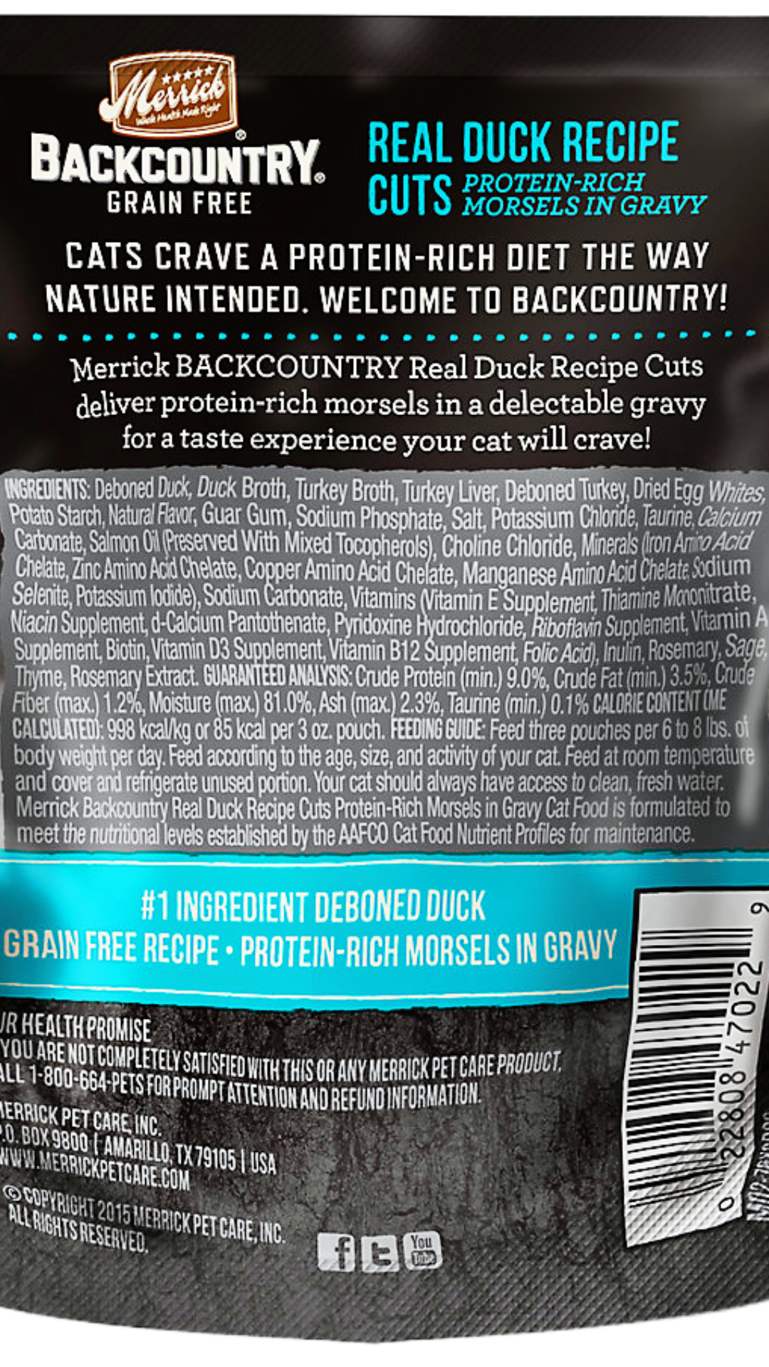 Merrick Backcountry Grain Free Real Duck Recipe Cuts - Cat Wet Food (3 oz)-Pets supplies and goodies-www.Shopthatapp.com-Natural Health Garden
