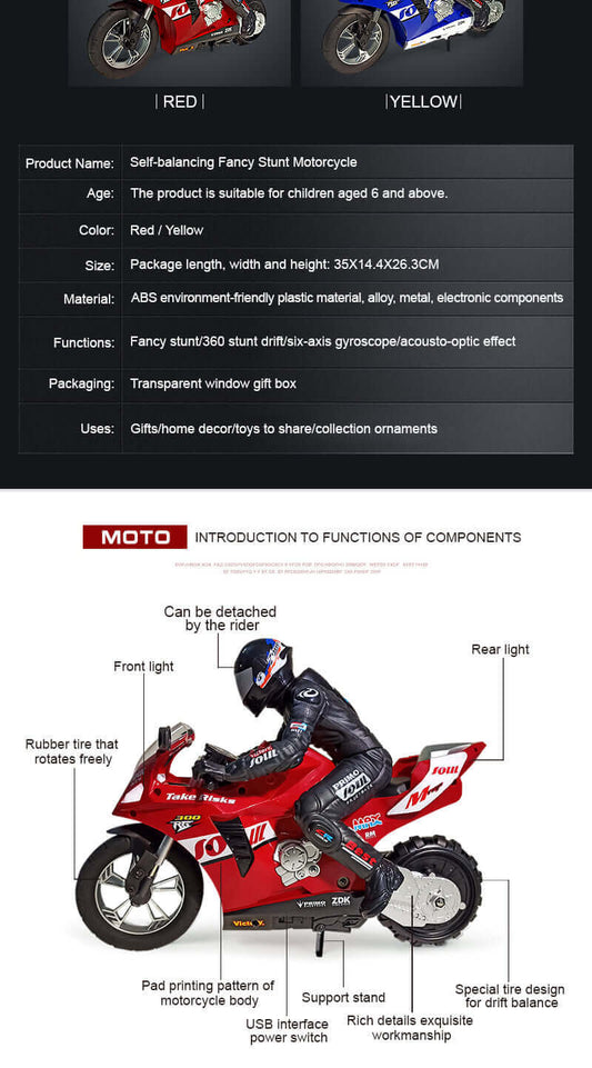 Mini HC-802 1:6 RC Self-Balancing Stunt Motorcycle - Electric Toy for Kids - www.Shopthatapp.com #