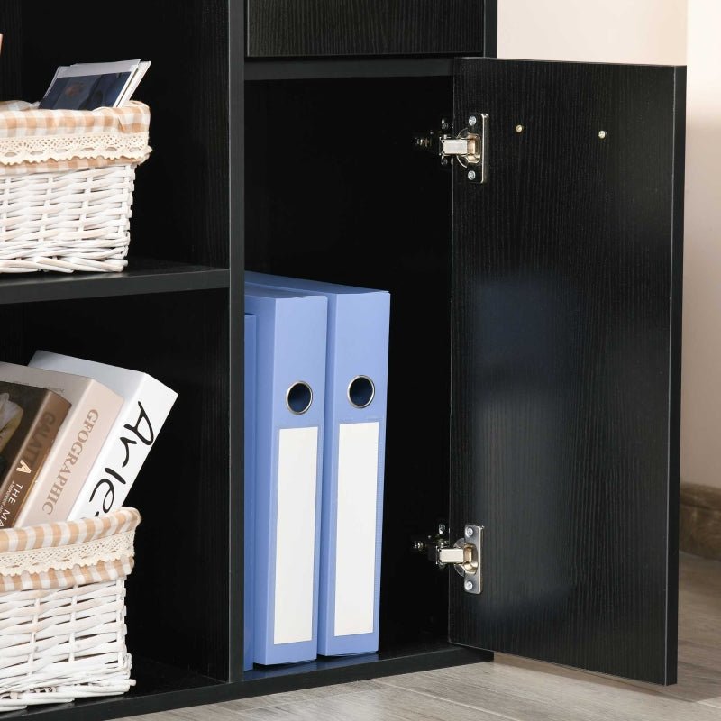 L-Shaped Desk Computer Corner Desk, Adjustable Dining Table with Storage Shelf and Drawer, Workstation for Home Office, Black - www.Shopthatapp.com