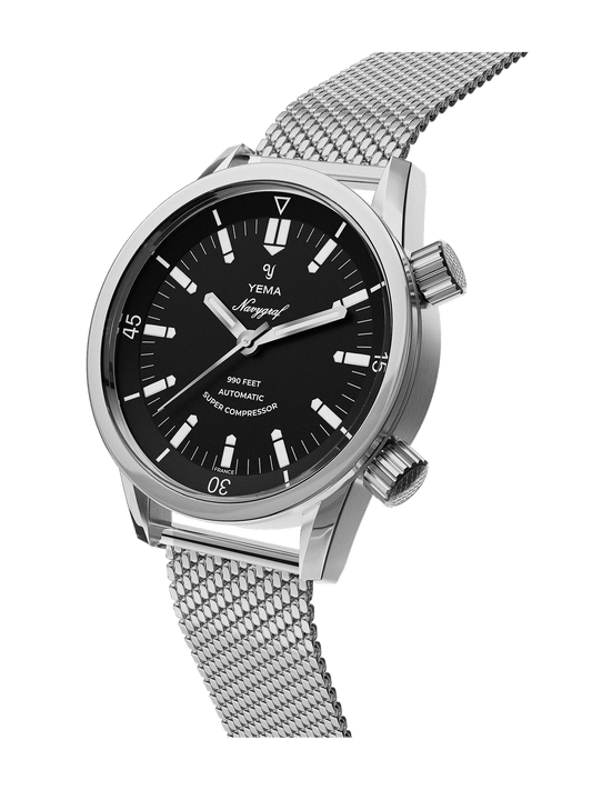 YEMA Navygraf Super Compressor Black Dial Steel Mesh Strap | YNAV24SC-AMS - www.Shopthatapp.com