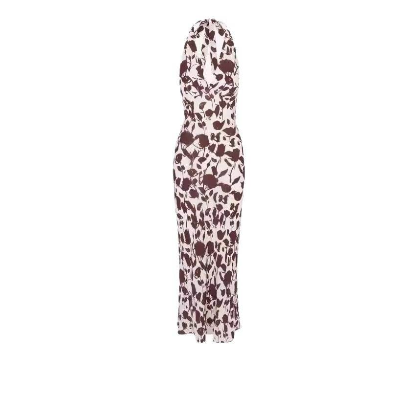 French Vest Printed Midi Floral Summer New Elegant Backless V-neck Halter Dress - www.Shopthatapp.com