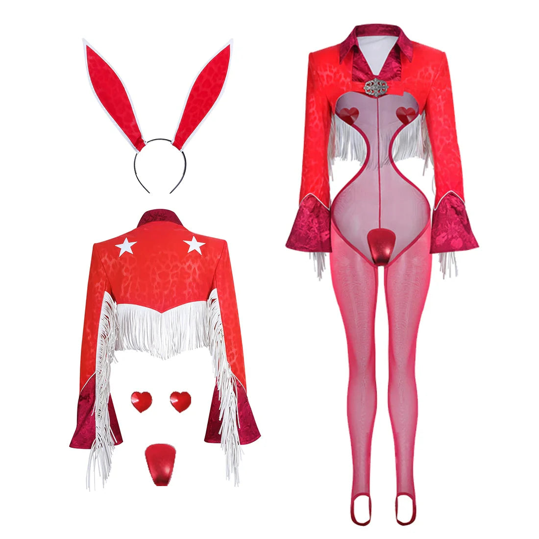 Wild Bunny Cow Girl PU Leather Jacket Sheer Sexy Ligerie Cosplay Costume Set - www.Shopthatapp.com