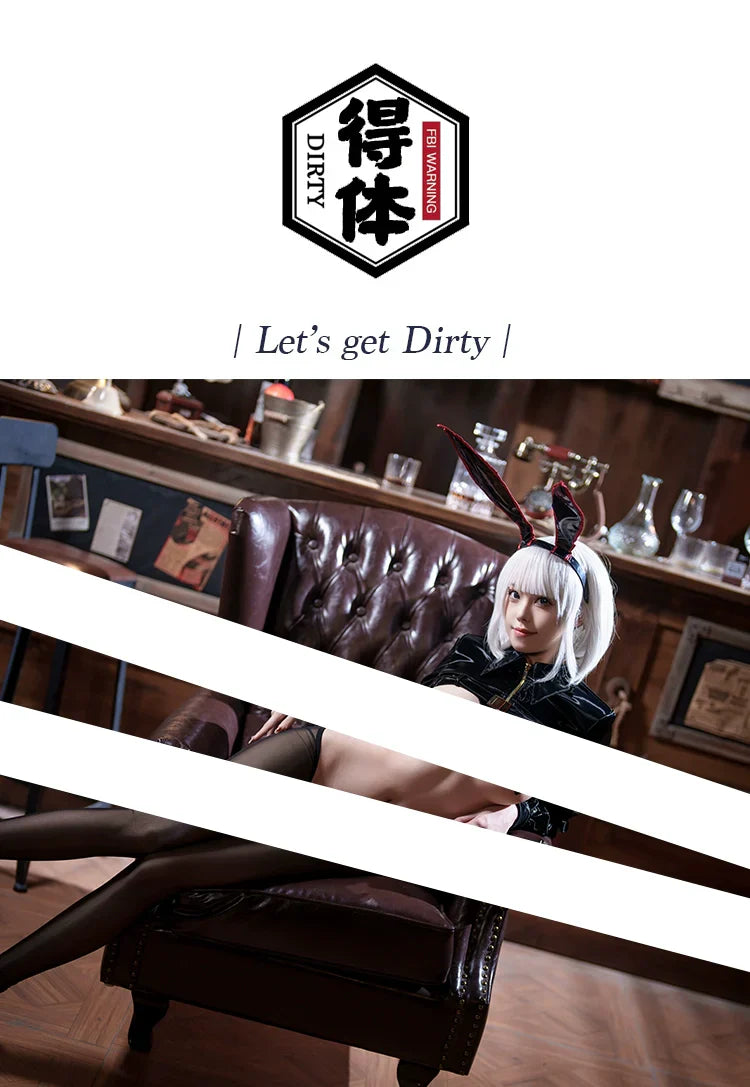 Bunny Girl Sexy Cute Costume PU Jacket Sheer Stockings Cosplay Lingerie Set - www.Shopthatapp.com