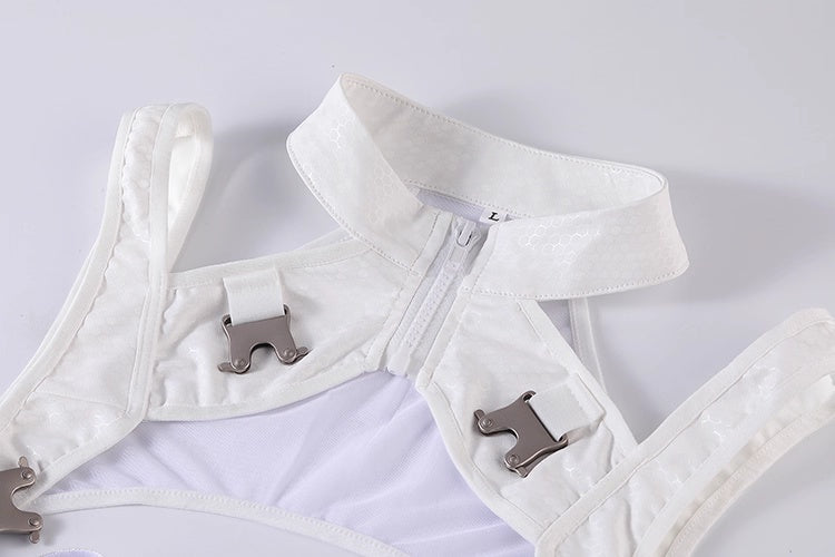 Tactical Anime Girl PU Leather Sheer Mesh Sexy Cosplay Bodysuit Costume White - www.Shopthatapp.com