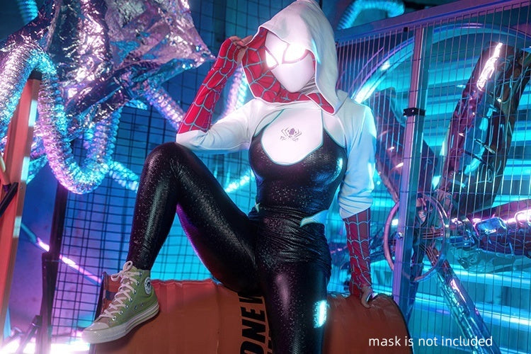 Woman Super Hero Spandex Pu Leather Cosplay Halloween Costume Bodysuit with Jacket