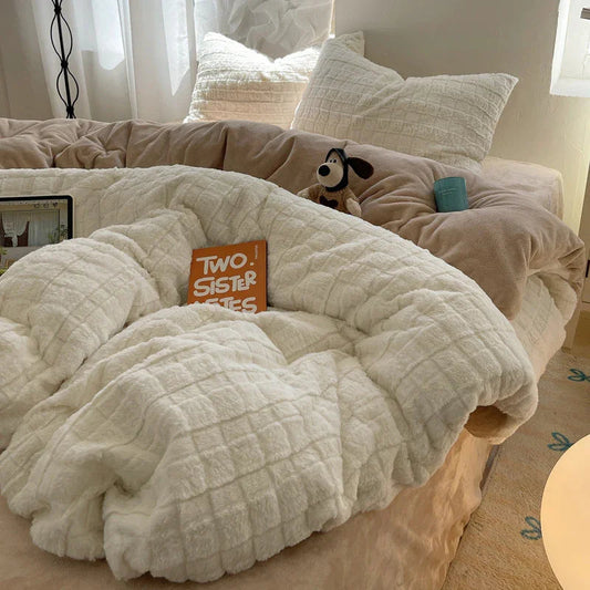 Rabbit Plush Four-piece Set Thickened Milk Fiber Sheets Coral Fleece Duvet Cover - www.Shopthatapp.com