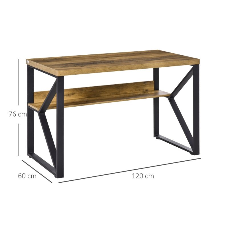 Workstation Computer Desk Table with Storage Shelf Steel Frame Black Brown - www.Shopthatapp.com
