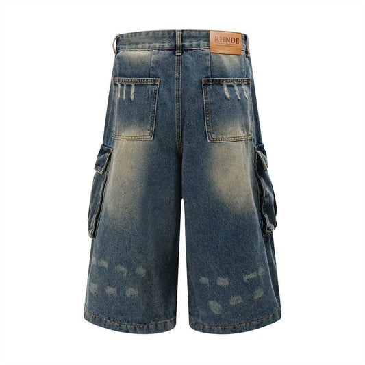 Old Washing Workwear Denim Shorts Men Jeans - www.Shopthatapp.com #