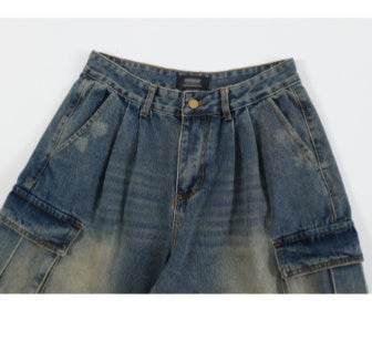 Old Washing Workwear Denim Shorts Men Jeans - www.Shopthatapp.com #