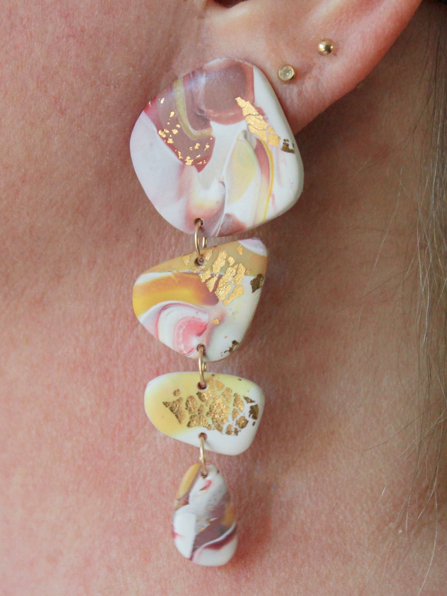 PIEDRA Earrings. White, Black, gold and grey marble swirls, Bold statement Earrings-Jewellery-www.Shopthatapp.com-Alma Rosa Jewelry