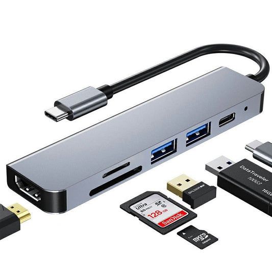 USB C Hub 6 in 1 Multiport Adapter 4K HDMI Video PD Charging SD/TF Card Slot for MacBook Phone Type C Equipment - www.Shopthatapp.com