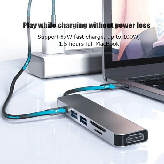 USB C Hub 6 in 1 Multiport Adapter 4K HDMI Video PD Charging SD/TF Card Slot for MacBook Phone Type C Equipment - www.Shopthatapp.com