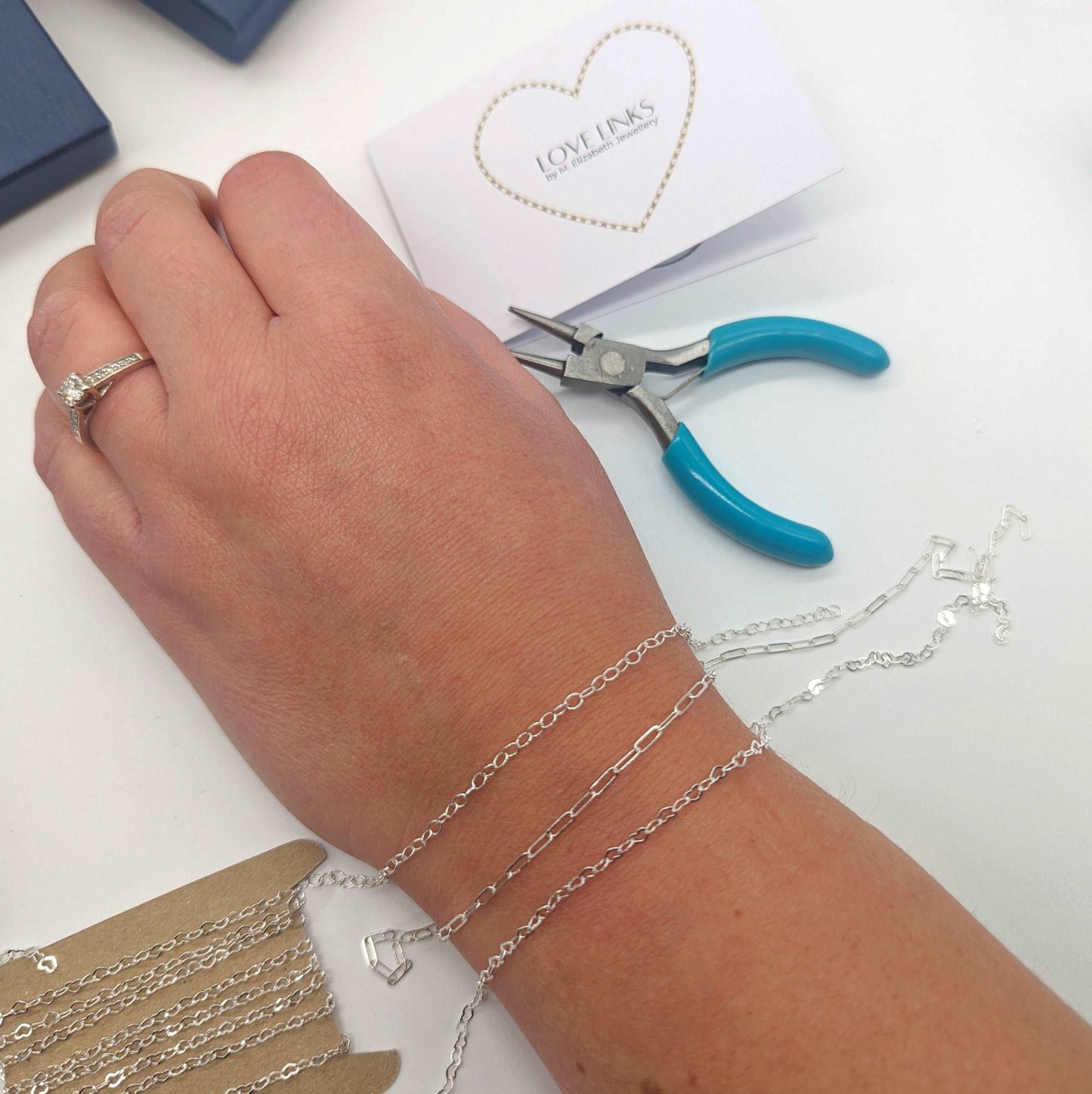 Silver heart chain love links permanent bracelet kit