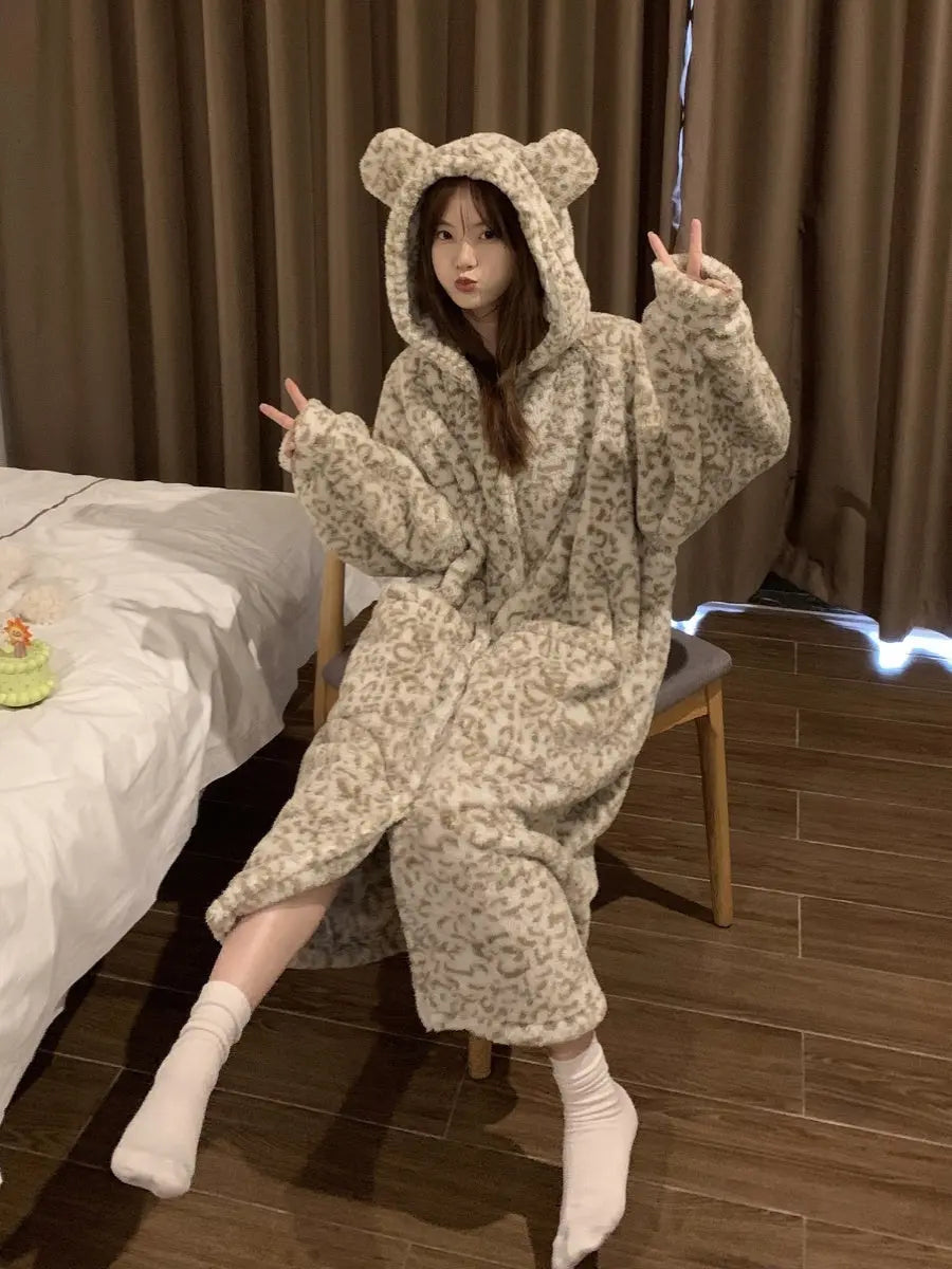 Plus Size Coral Velvet Pajamas Fleece Lined For Women Thick Night-robe - www.Shopthatapp.com