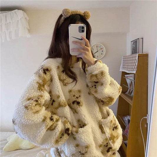 Polar Bear Fleece Winter Home Lounge wear Pajamas Set Women - www.Shopthatapp.com #