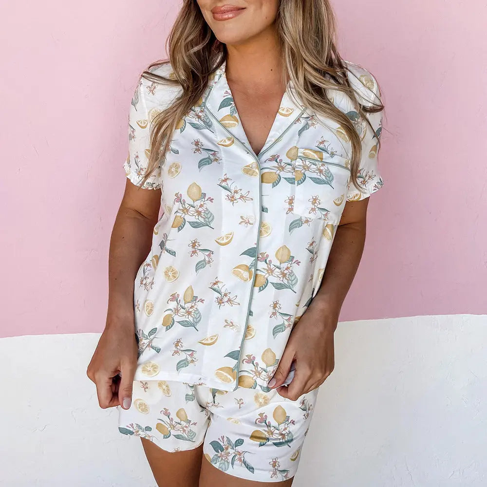 Printed Cardigan Short Sleeve Single-breasted Casual Suit Home Pajamas For Women