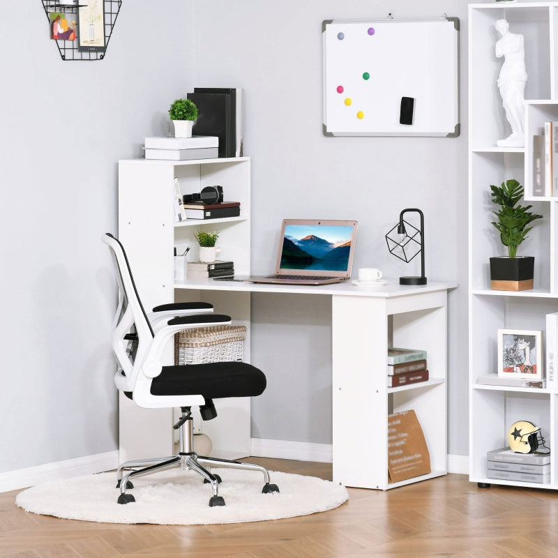Bureau d'ordinateur moderne de 120 cm, étagère, table d'étude, poste de travail, ordinateur portable, bureau à domicile, 6 étagères, blanc